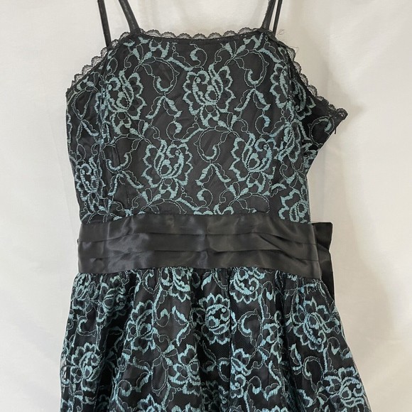 Gunne Sax by Jessica McClintock Black Floral Lace Gown Bow Small XS - Picture 7 of 11